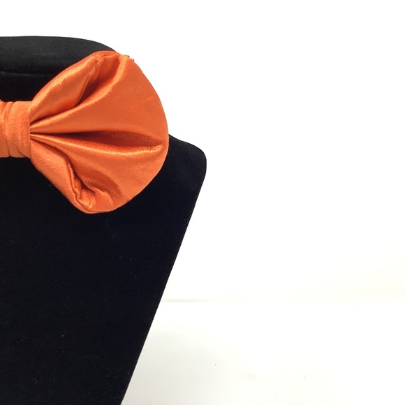 Orange Silky Solid Handcrafted Bow Tie - Picture 5 of 13
